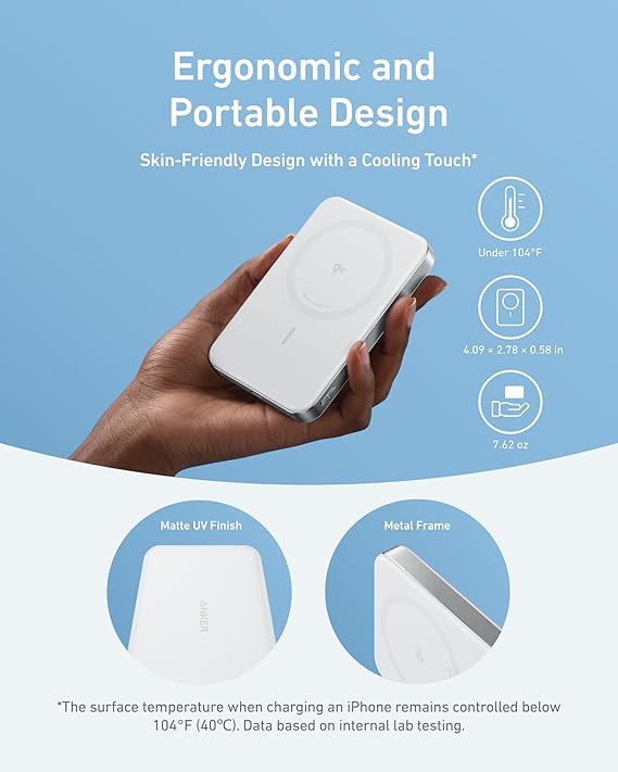 Anker MagGo Powerbank, Ultra Slim Magnetic Battery, 10,000 mAh, Qi2 Certified, Portable 15 W, Ultra-Fast MagSafe Compatible Charger, Ergonomic Design, Only for iPhone 16/15/14/13